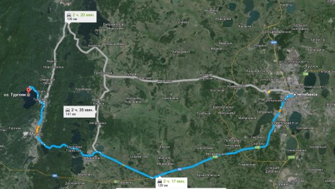 Карта проезда на автомобиле до озера Тургояк от Челябинск
